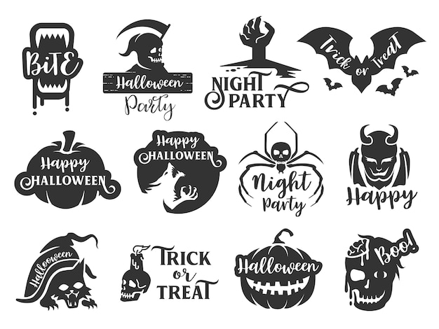 Conjunto de etiqueta engomada tipográfica de halloween