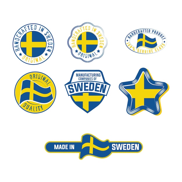 Conjunto de etiqueta industrial con pegatinas de productos de bandera de suecia