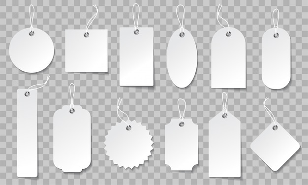 Conjunto de etiqueta de precio realista. Etiquetas de papel blanco en diferentes formas.