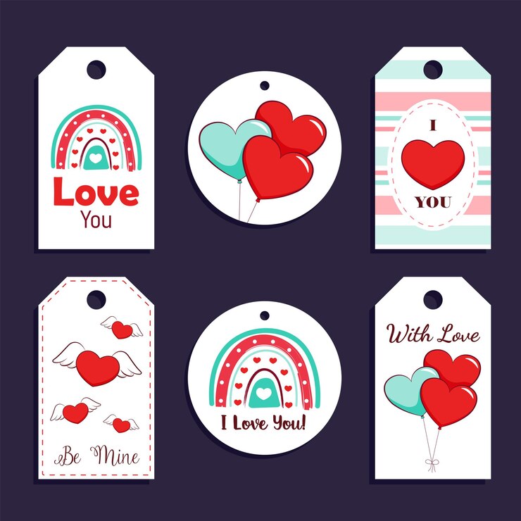 Vector conjunto de etiqueta de regalo corazones con amor