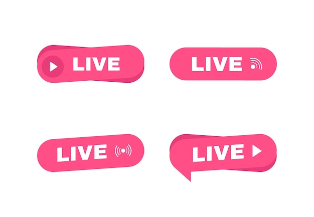 Conjunto de etiqueta de transmisión en vivo. Botón para transmisión en vivo, transmisión, transmisión en línea.