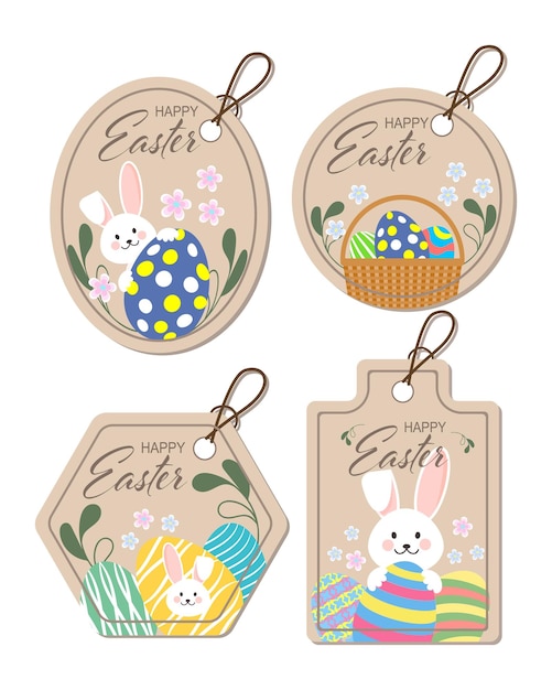 Conjunto de etiquetas adhesivas de pascua decoración para la decoración navideña lindos conejitos diferentes huevos de colores