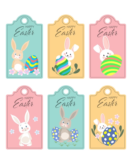 Conjunto de etiquetas adhesivas de pascua decoración para la decoración navideña lindos conejitos diferentes huevos de colores