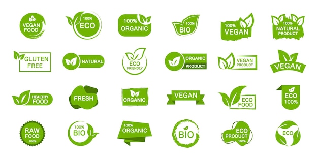 Conjunto de etiquetas de alimentos orgánicos veganos ecológicos orgánicos