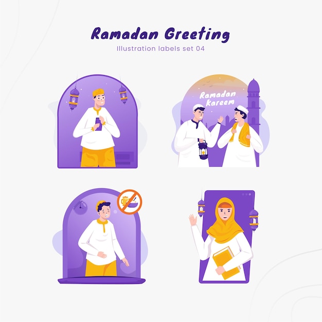 Vector conjunto de etiquetas de ayuno de saludo de ramadán islámico