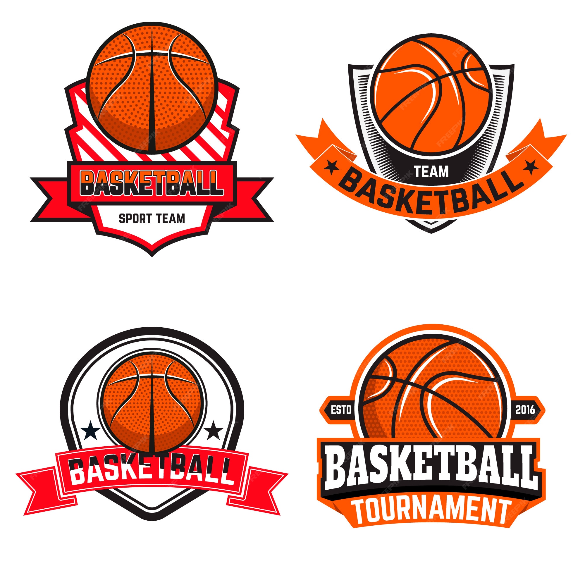 Conjunto de etiquetas de baloncesto y logotipos y elementos para equipos de  baloncesto, torneos, campeonatos sobre fondo blanco. elemento de diseño en.  | Vector Premium