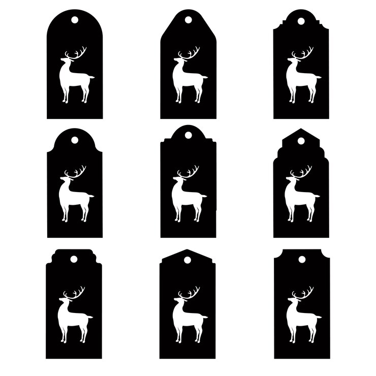 Conjunto de etiquetas en blanco negras de Navidad con vector de agujero