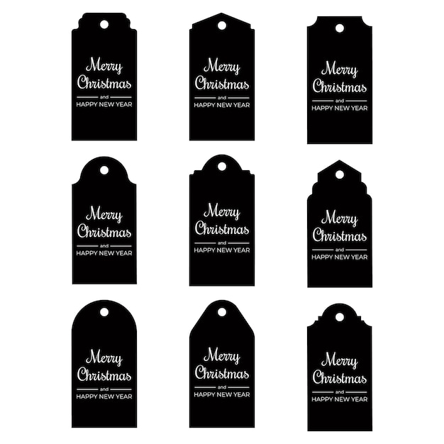Conjunto de etiquetas en blanco negras de Navidad con vector de agujero