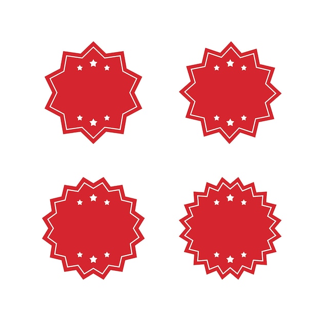 Conjunto de etiquetas en blanco rojas redondas con bordes estelares con bordes blancos Ilustración de diseño plano