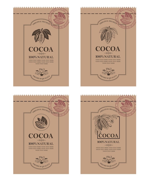 Conjunto de etiquetas de cacao