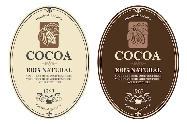 conjunto de etiquetas de cacao