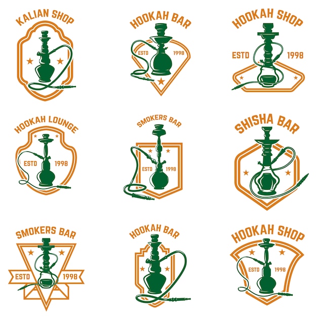 Conjunto de etiquetas de cachimba. elemento de logotipo, emblema, impresión, insignia, cartel. imagen