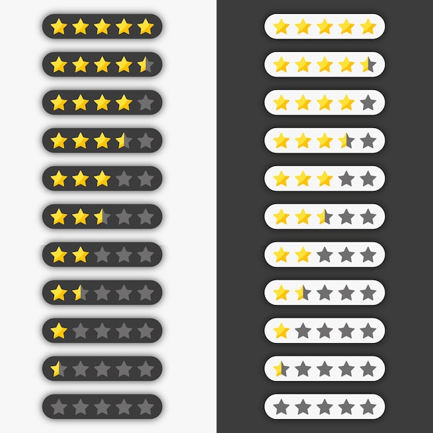 Conjunto de etiquetas de calificación con estrellas botones de calificación de 0 a 5 estrellas ilustración vectorial para revisión