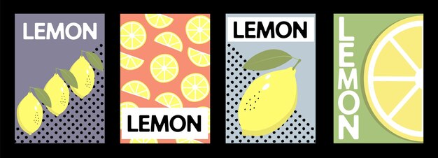 Conjunto de etiquetas, carteles y etiquetas de precios con frutas de limón en un estilo minimalista brillante