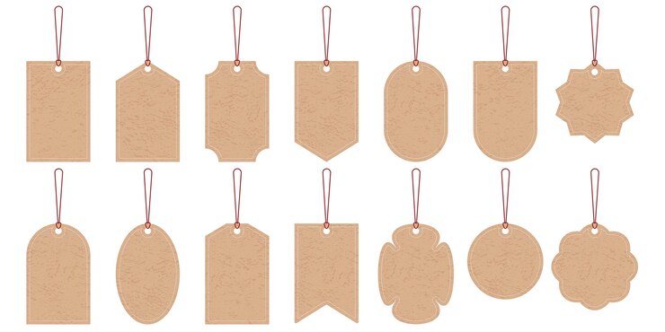 Conjunto de etiquetas de cartón en cuerda para colgar
