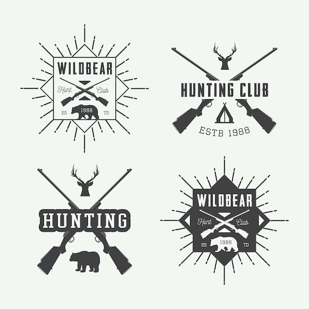 Vector conjunto de etiquetas de caza vintage, logotipo, insignia y elementos de diseño. ilustración vectorial