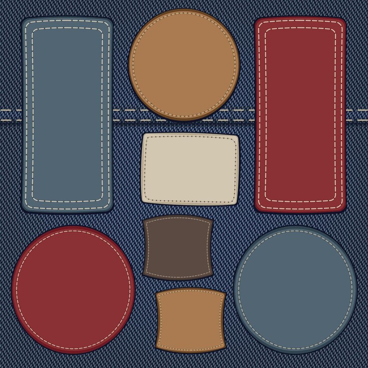 Vector conjunto de etiquetas de cuero en mezclilla