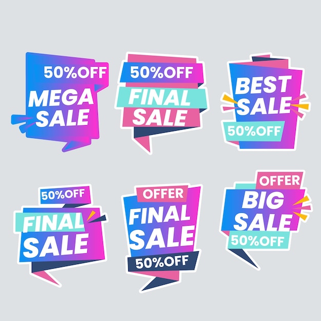 Conjunto de etiquetas de descuento, ilustraciones vectoriales, banners de venta para promociones, 25 descuentos, 50 descuentos y 75 descuentos.