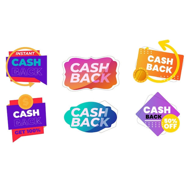 Conjunto de etiquetas de devolución de dinero Colores de pegatinas con etiqueta de texto de reembolso de dinero Elementos de marketing de promoción Super meg