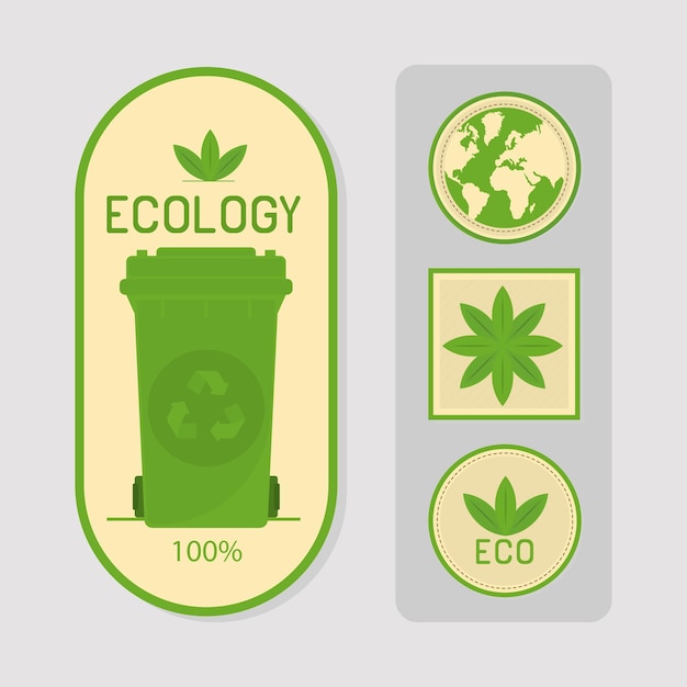 Conjunto de etiquetas de ecología y reciclaje