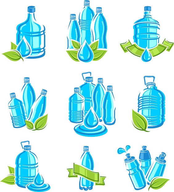 Vector conjunto de etiquetas y elementos de agua de botellas colección de iconos de agua vector