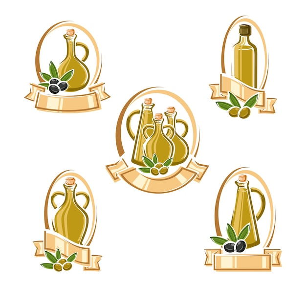 Vector conjunto de etiquetas y elementos de oliva icono de colección vector de oliva