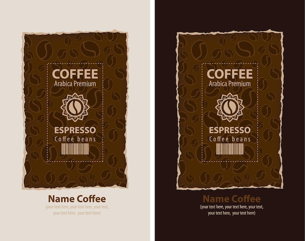 Vector conjunto de etiquetas para el embalaje de granos de café