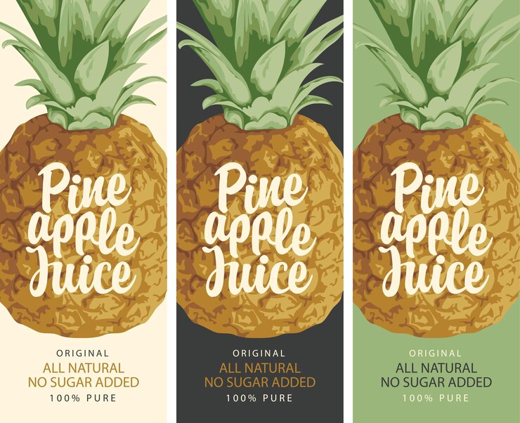 Vector conjunto de etiquetas para envases de jugo de piña