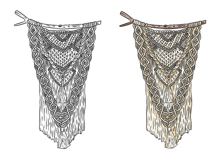 Vector conjunto de etiquetas de estilo boho de macramé. elementos de diseño de anudado textil. colgadores de pared indígenas modernos mono lineales simples