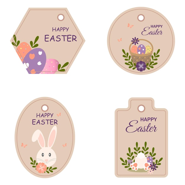 Vector conjunto de etiquetas, etiquetas, insignias y elementos de diseño de pascua para tarjetas de felicitación, folletos, pancartas, papel tapiz.