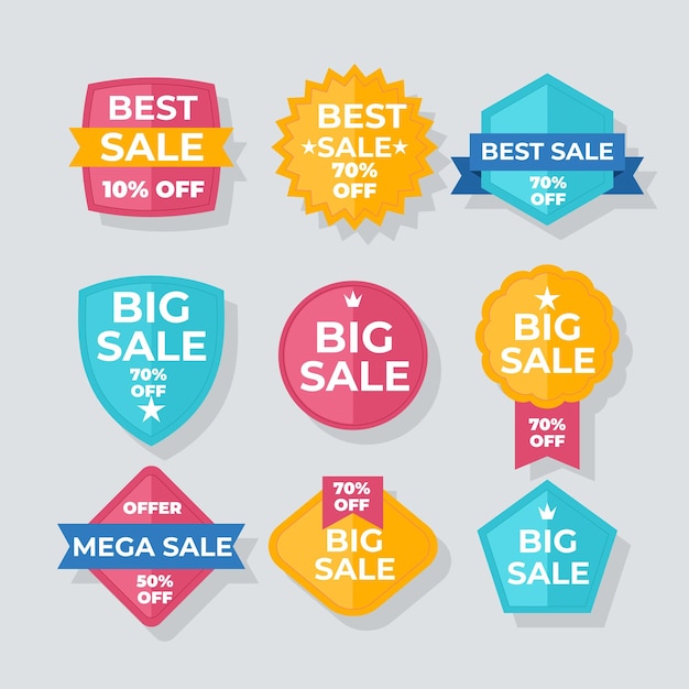 Conjunto de etiquetas y etiquetas de venta Mockup vectorial de pegatinas y insignias de compras
