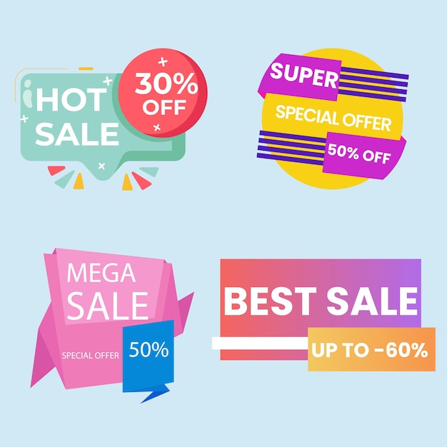 Conjunto de etiquetas y etiquetas de venta Mockup vectorial de pegatinas y insignias de compras