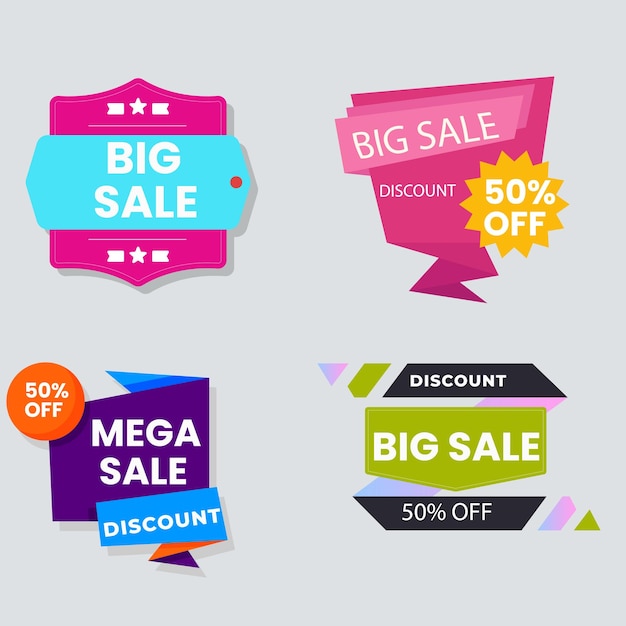 Conjunto de etiquetas y etiquetas de venta Mockup vectorial de pegatinas y insignias de compras