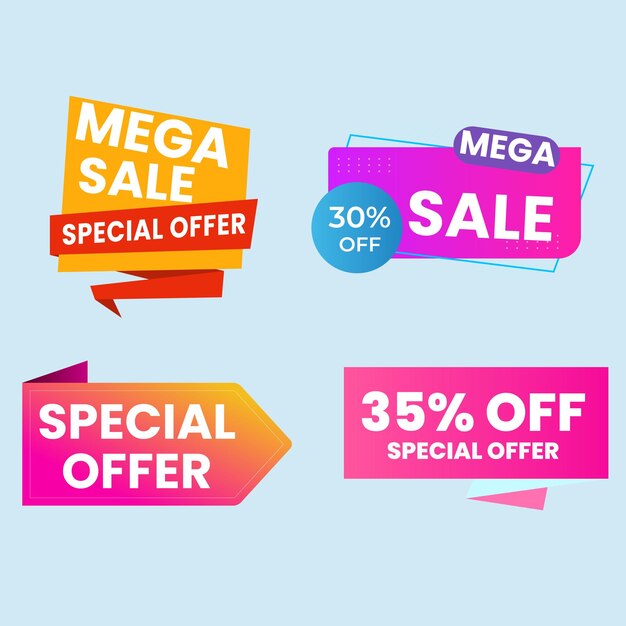 Conjunto de etiquetas y etiquetas de venta Mockup vectorial de pegatinas y insignias de compras