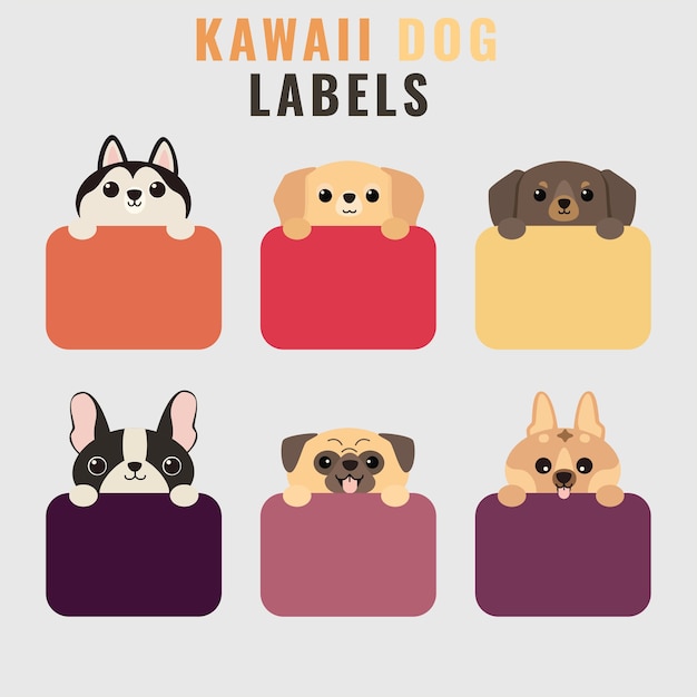 Conjunto de etiquetas de ilustración de perro lindo o estilo de dibujos animados de etiquetas