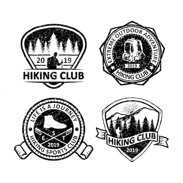 Conjunto de etiquetas de insignias al aire libre vintage, emblemas y logotipo