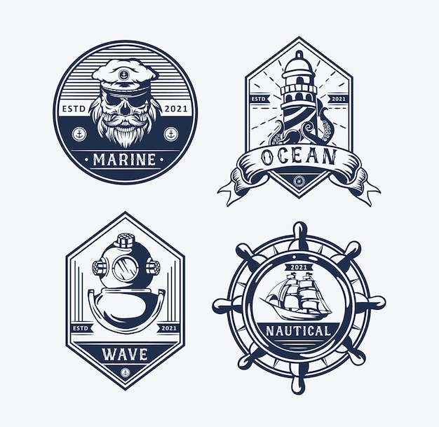 Conjunto de etiquetas de insignias de navegación, emblemas y logotipos.