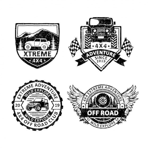 Conjunto de etiquetas de insignias de offroad vintage, emblemas y logotipo