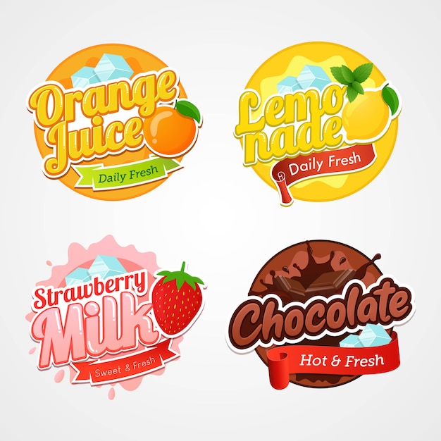 Conjunto de etiquetas de logotipo y distintivos de bebidas frescas.