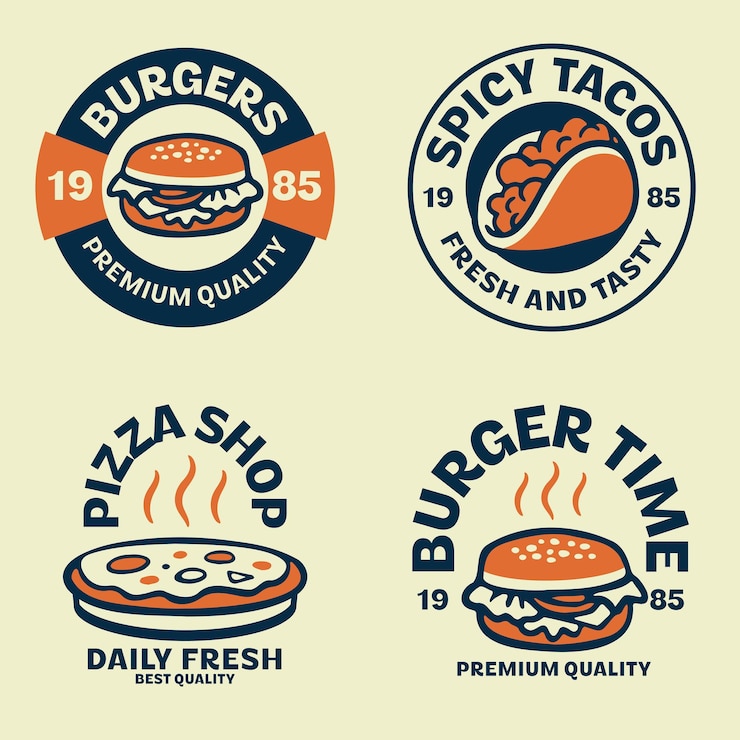 Vector conjunto de etiquetas y logotipos de restaurantes de comida rápida