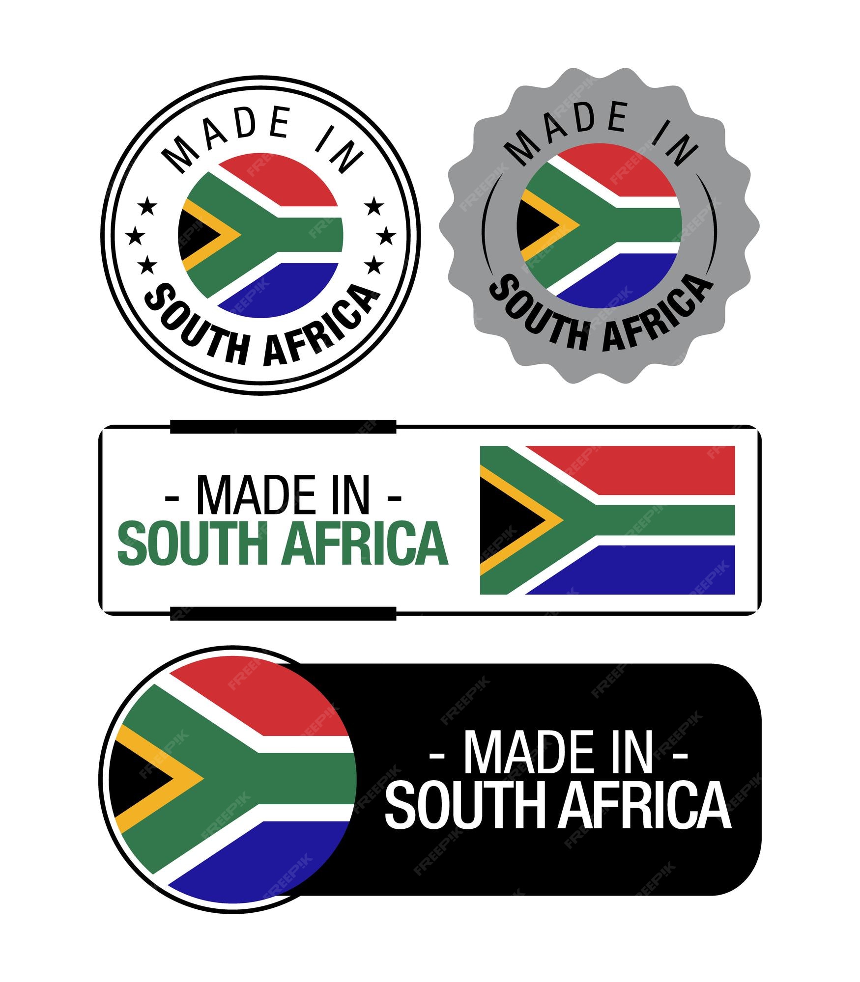 Lima Resonar periscopio Conjunto de etiquetas made in south africa, logotipo, bandera de sudáfrica,  emblema de producto de sudáfrica | Vector Premium