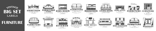 Vector conjunto de etiquetas de muebles vintage