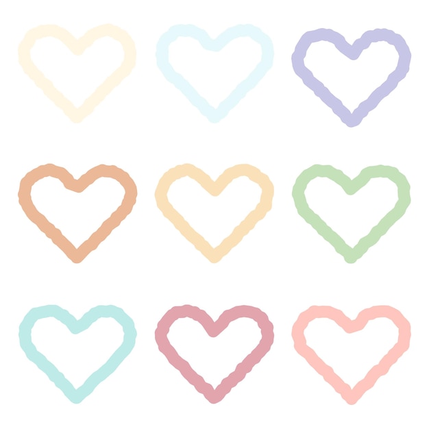 Conjunto de etiquetas de nombre de líneas de garabatos en forma de corazón