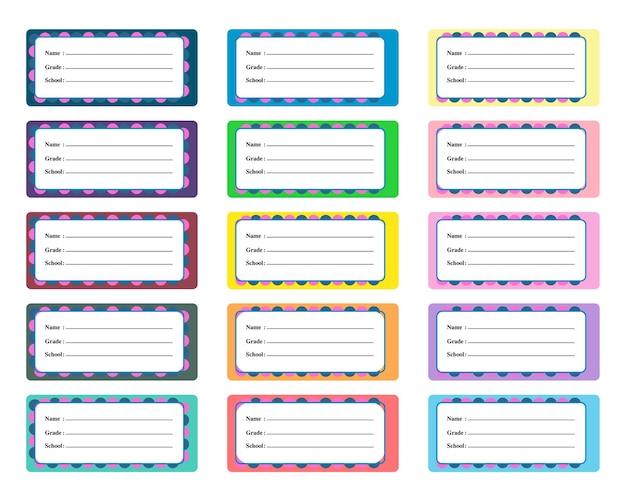 Conjunto de etiquetas de nombres de libros de notas