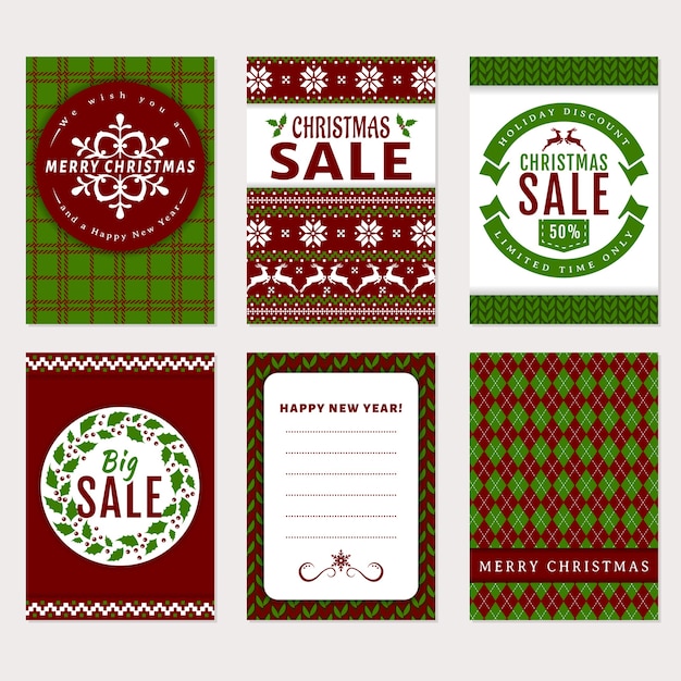 Conjunto de etiquetas y pancartas navideñas. Plantillas para venta, descuentos y tarjetas de felicitación.