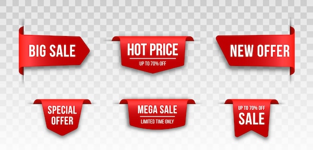 Conjunto de etiquetas de precio rojas Diseño de etiquetas para etiquetas de ventas realistas de viernes negro