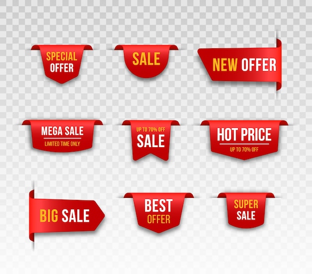 Conjunto de etiquetas de precio rojas Diseño de etiquetas para viernes negro Etiqueta de ventas realista