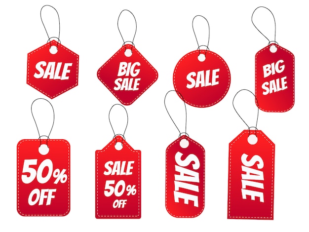 Conjunto de etiquetas de precios. Etiqueta roja de descuento realista para promoción de venta.