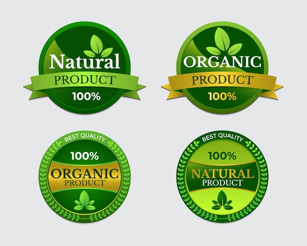 Conjunto de etiquetas de productos naturales y orgánicos insignias de alimentos frescos de granja