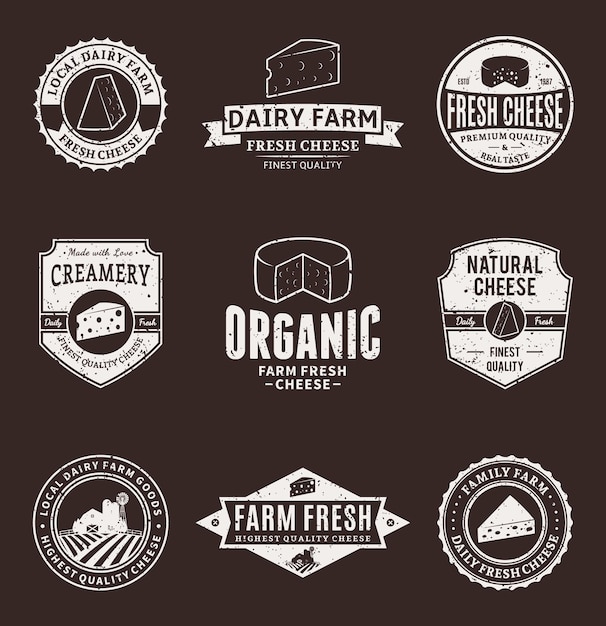 Conjunto de etiquetas de queso vectorial, iconos y elementos de diseño